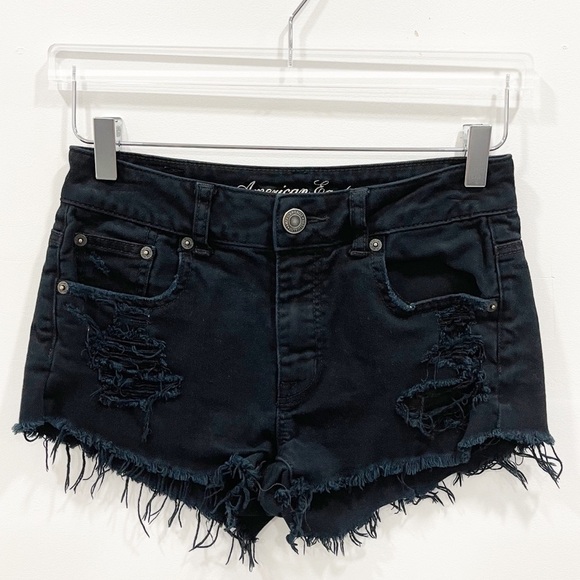 American Eagle Distressed Stretch Black Shorts 0 - Picture 1 of 6